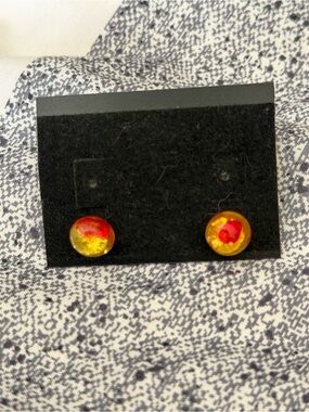 Handmade Red and Gold Glass Stud Earrings